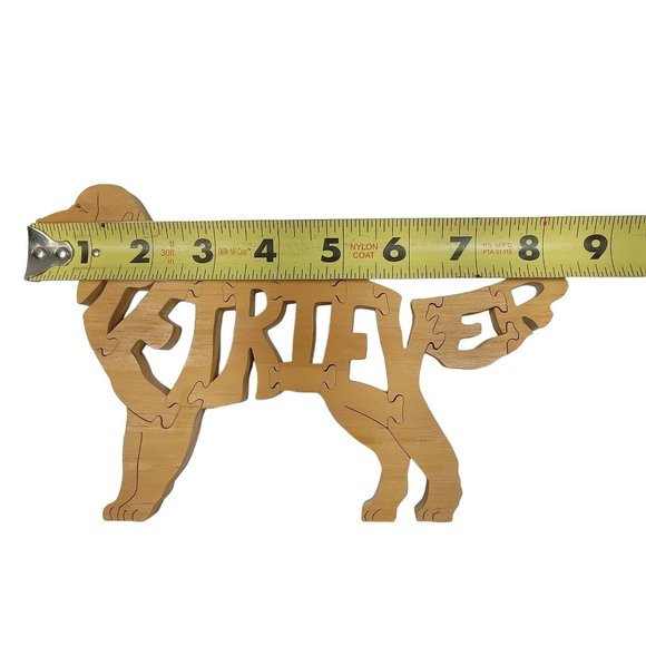 Retriever Dog Wooden Scroll Jigsaw Puzzle Figurine Art Wood USA Signed By Maker - Picture 5 of 5